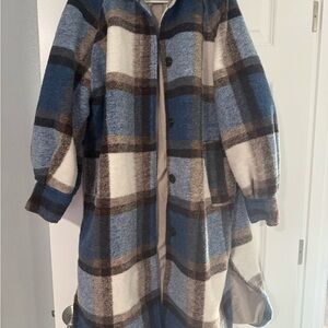 H&M Blue and Brown Plaid Coat
